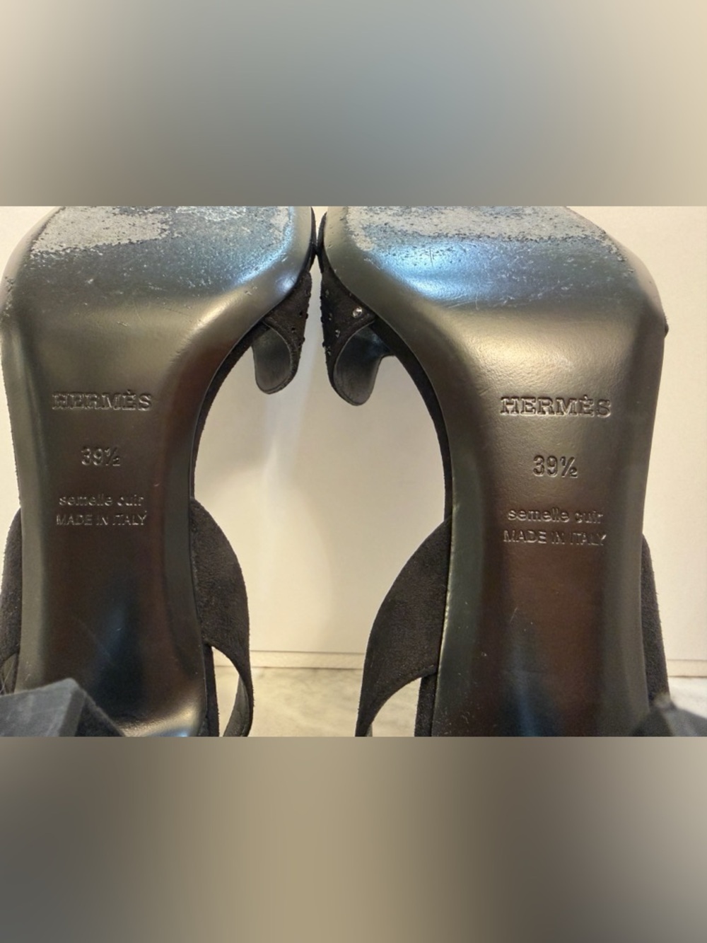 Hermes Black Suede Crystal Embellished Slingback H Sandals Size 39,9 (US 9,5) - Picture 12 of 17
